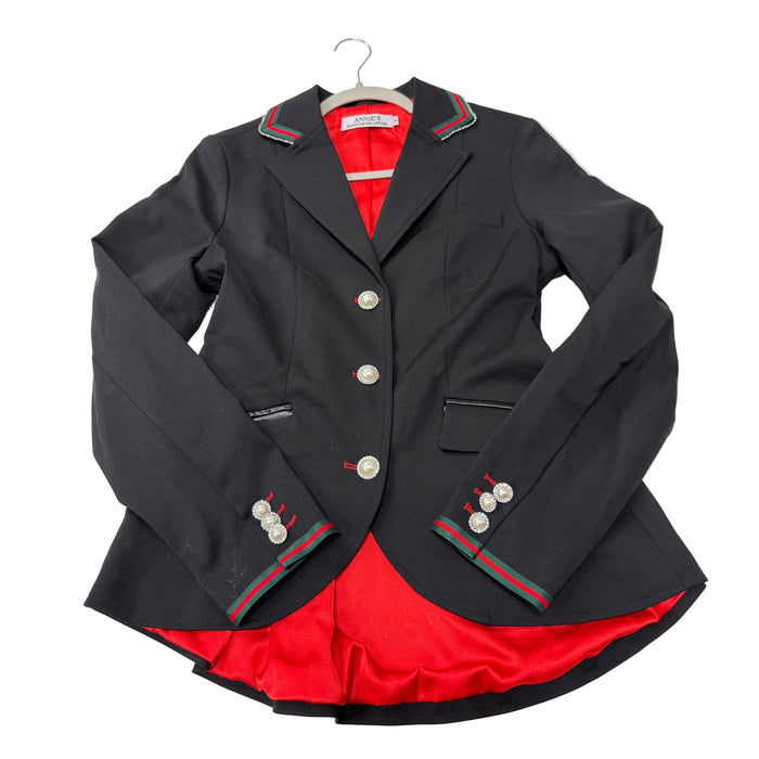 CNT 3103B Annies Equestrain Apperal Show Coat Black (Green/Red) Small