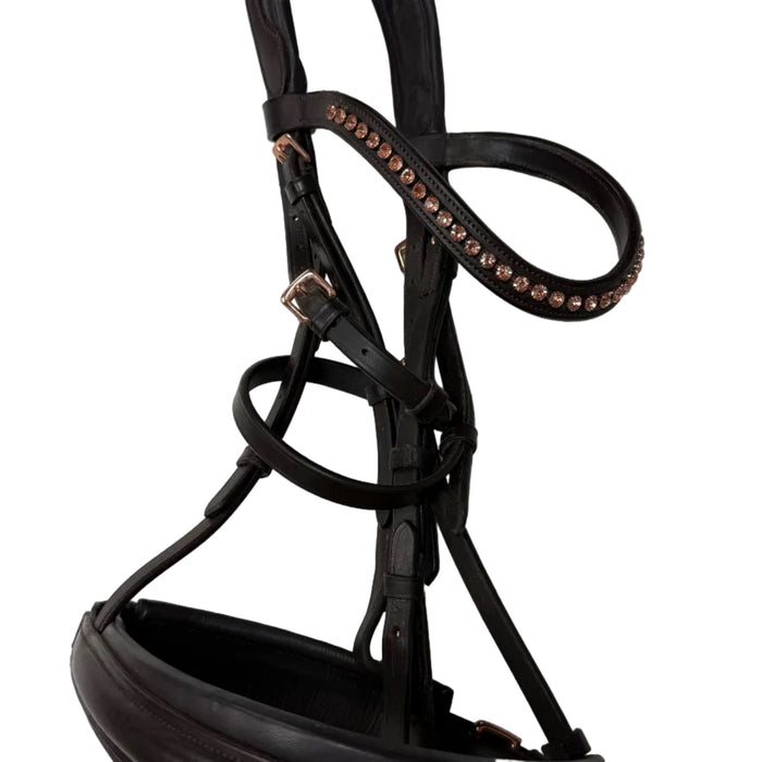 CNT 3161K Bridle with Crank Noseband Brown/Rose Gold Full