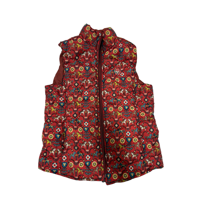 CNT 2939A Ariat Vest Red Horse and Flower Pattern Youth Large