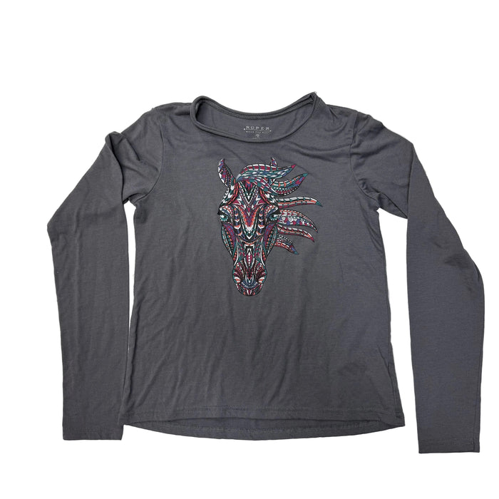 CNT 3143N Roper Long Sleeve Shirt Grey Horse Kids XL