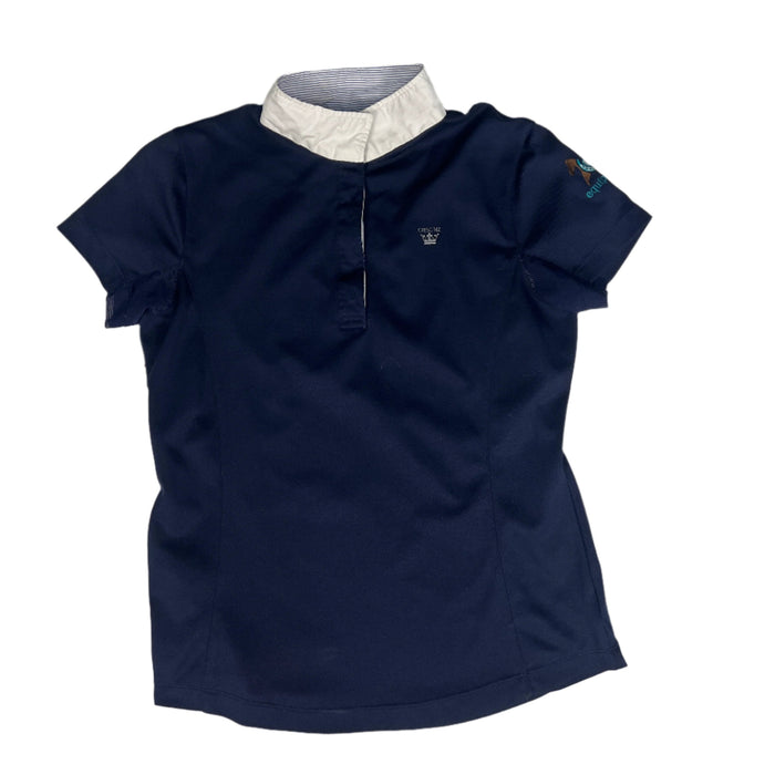 CNT 2825B Cresc HZ Short Sleeve Shirt Navy With Striped Collar 8