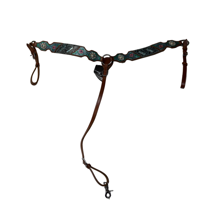 CNT 2966E Silver Royal Weastern Breastplate Brown/Teal/Blue One Size Fits All