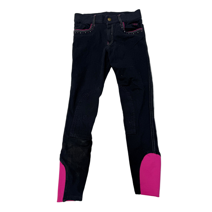 CNT 3039D Ovation Kids Knee Patch Breeches Black and Pink Medium