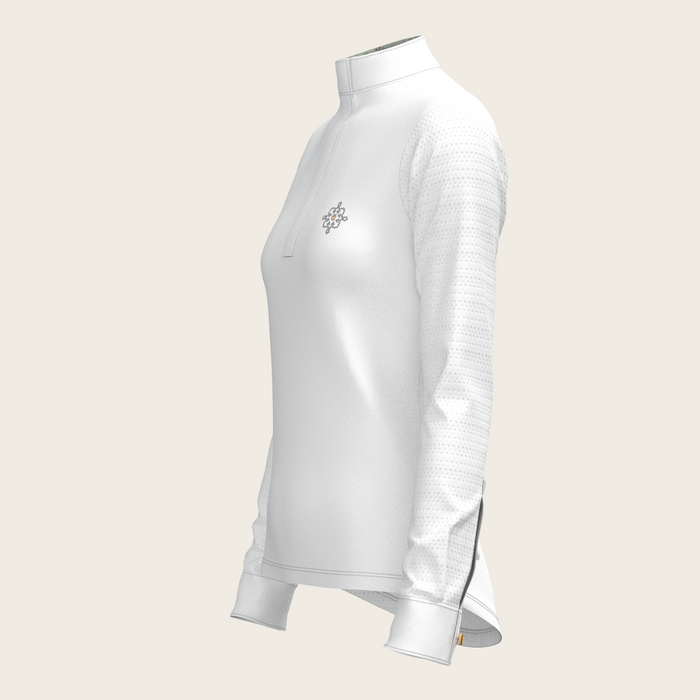 Espoir White with Rosettes in Green Long Sleeve Show Shirt