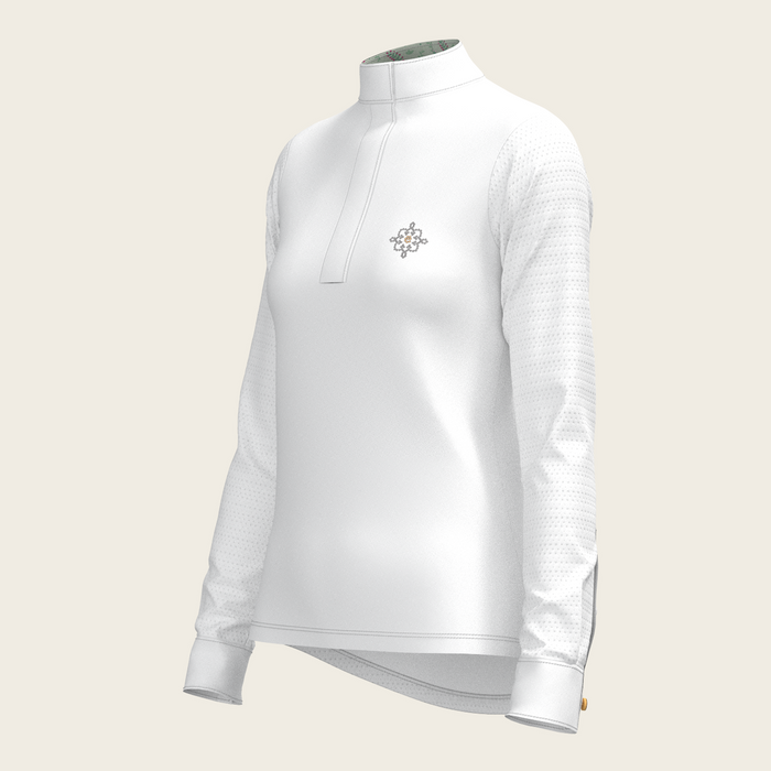 Espoir White with Rosettes in Green Long Sleeve Show Shirt