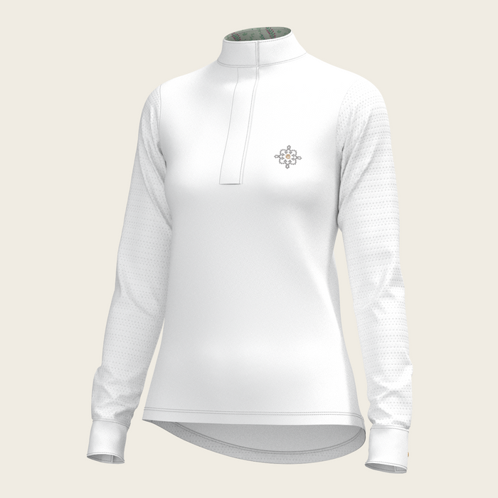 Espoir White with Rosettes in Green Long Sleeve Show Shirt