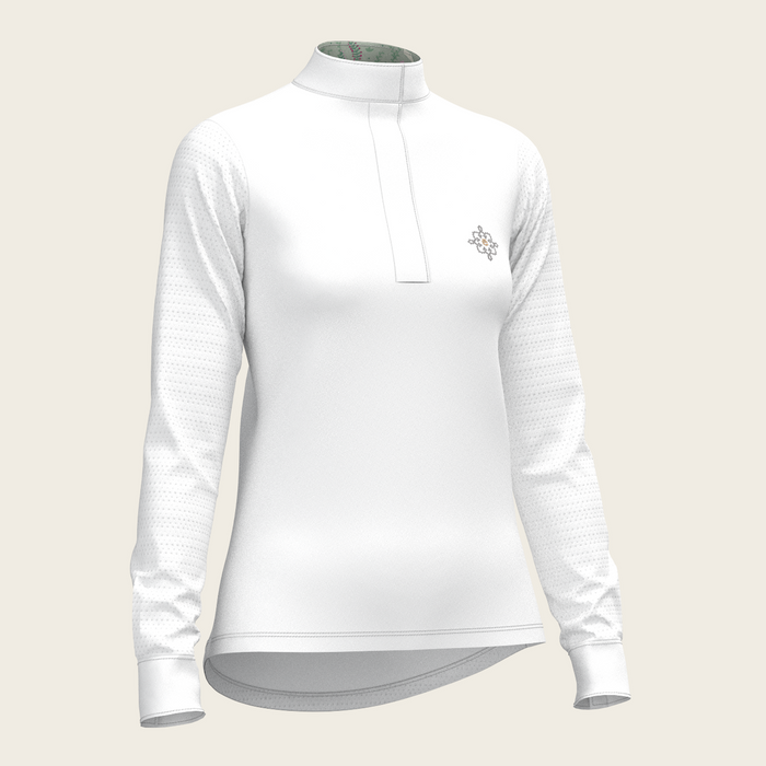 Espoir White with Rosettes in Green Long Sleeve Show Shirt