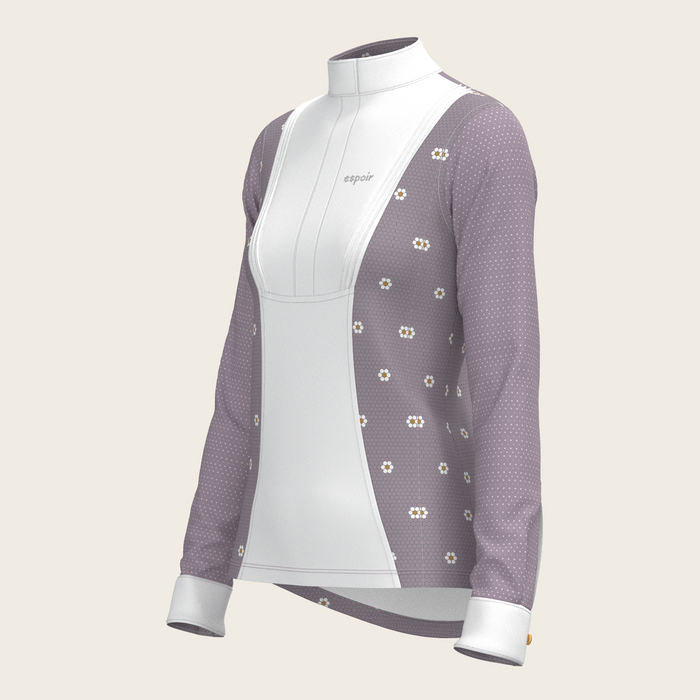 Espoir Mosaic Daises in Lavender Short Pleated Long Sleeve Show Shirt