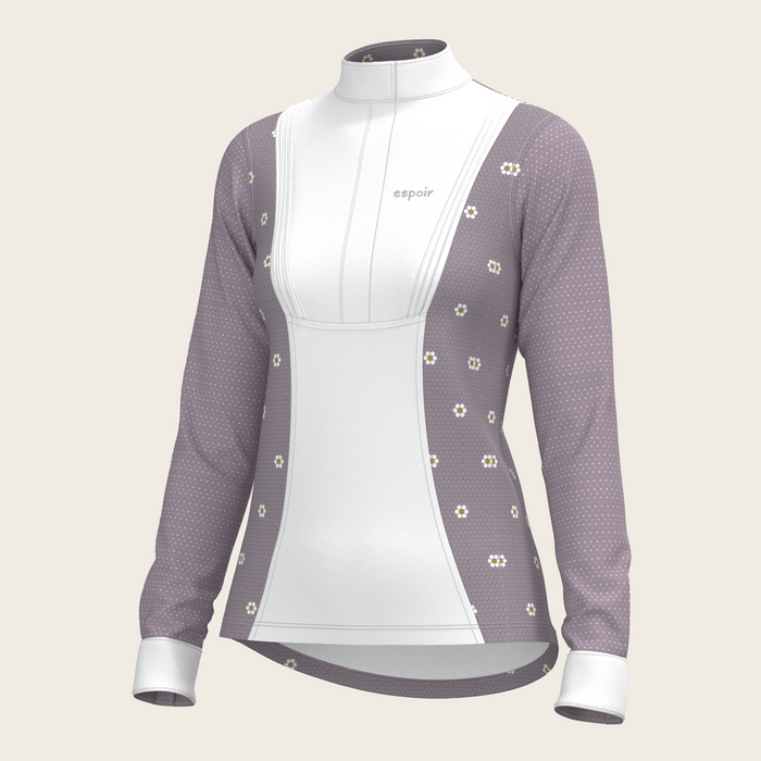 Espoir Mosaic Daises in Lavender Short Pleated Long Sleeve Show Shirt