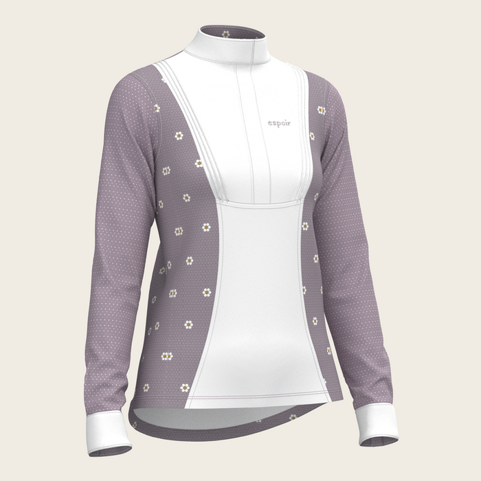 Espoir Mosaic Daises in Lavender Short Pleated Long Sleeve Show Shirt