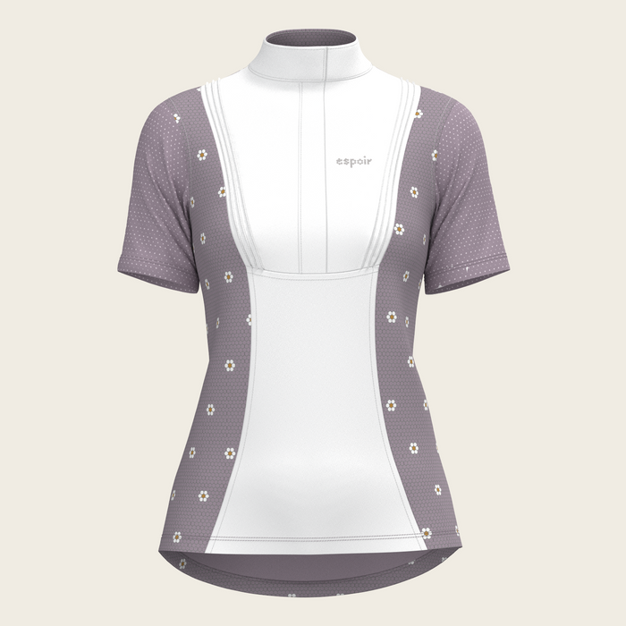 Espoir Mosaic Daises in Lavender Short Pleated Short Sleeve Show Shirt