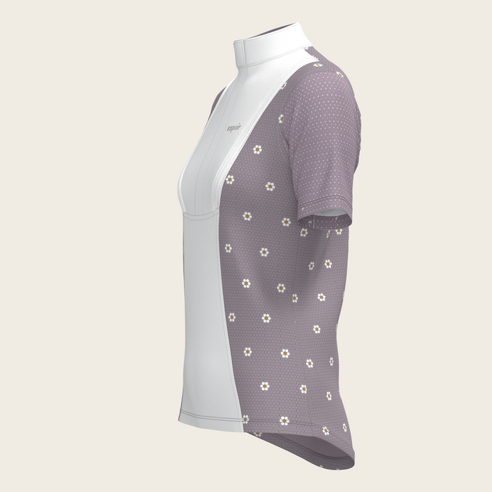 Espoir Mosaic Daises in Lavender Short Pleated Short Sleeve Show Shirt