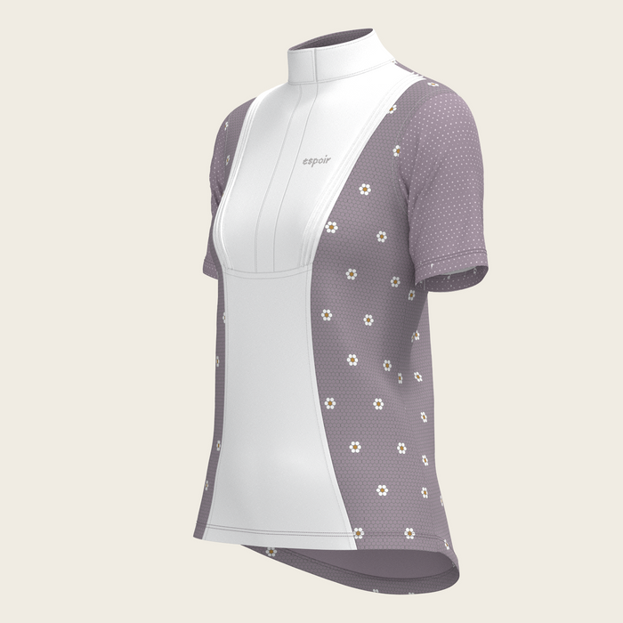 Espoir Mosaic Daises in Lavender Short Pleated Short Sleeve Show Shirt