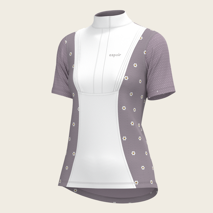 Espoir Mosaic Daises in Lavender Short Pleated Short Sleeve Show Shirt