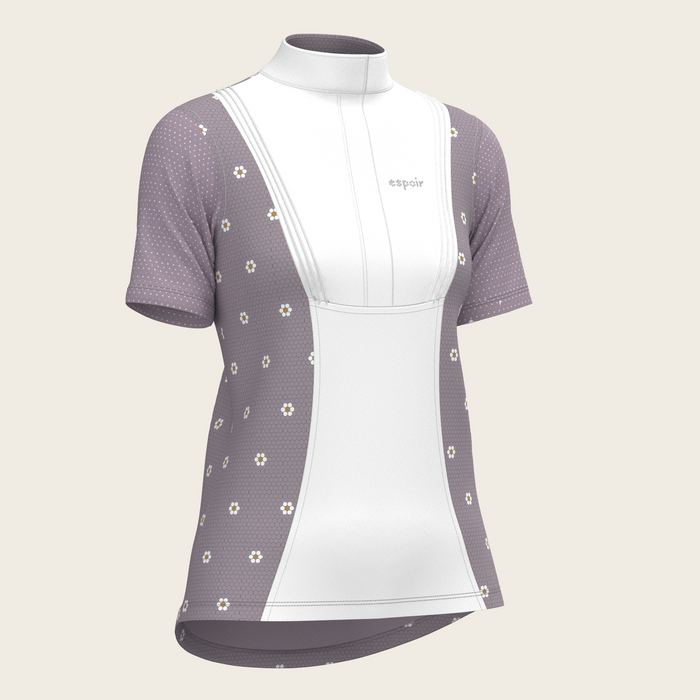 Espoir Mosaic Daises in Lavender Short Pleated Short Sleeve Show Shirt