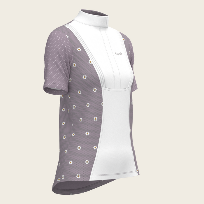Espoir Mosaic Daises in Lavender Short Pleated Short Sleeve Show Shirt