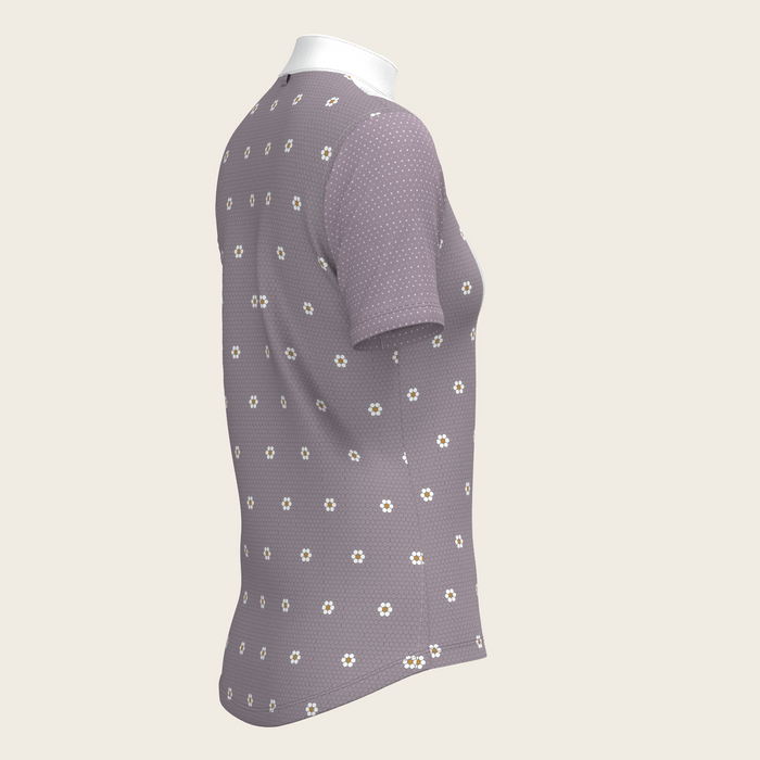 Espoir Mosaic Daises in Lavender Short Pleated Short Sleeve Show Shirt