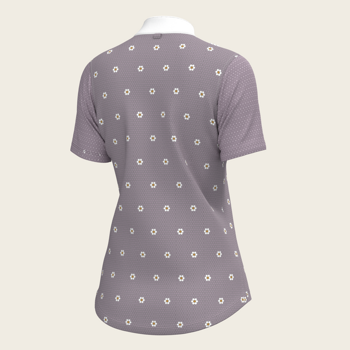 Espoir Mosaic Daises in Lavender Short Pleated Short Sleeve Show Shirt