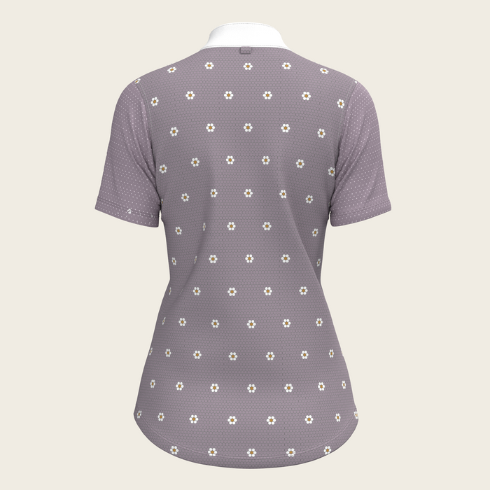 Espoir Mosaic Daises in Lavender Short Pleated Short Sleeve Show Shirt
