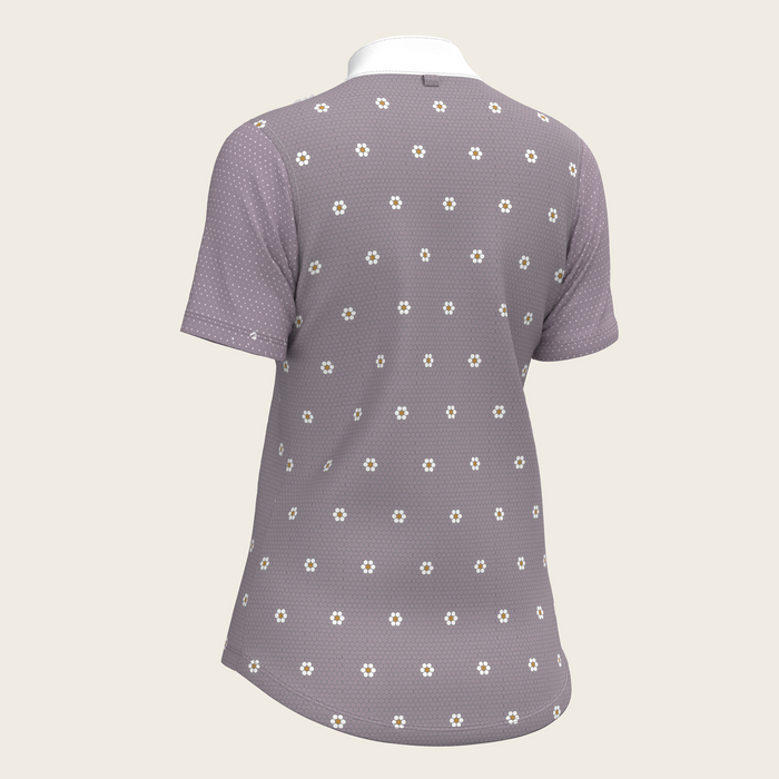 Espoir Mosaic Daises in Lavender Short Pleated Short Sleeve Show Shirt