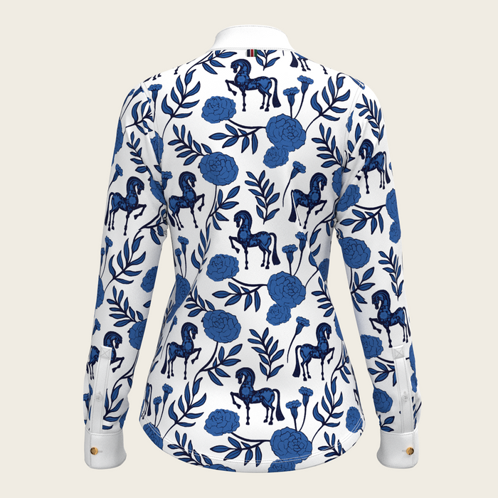 Espoir Peony in Blue Pleated Long Sleeve Show Shirt