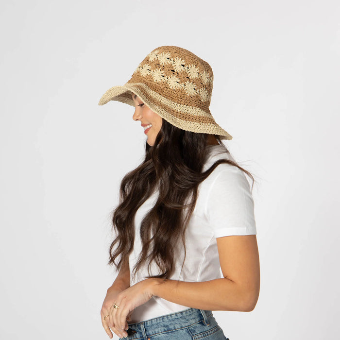 Women's Striped & Floral Crochet Bucket Hat