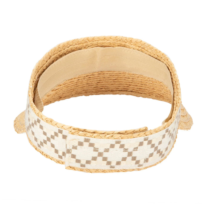 Women's Raffia Braid Visor with Jacquard Band