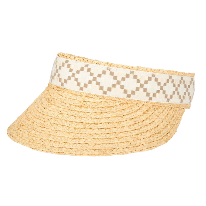 Women's Raffia Braid Visor with Jacquard Band