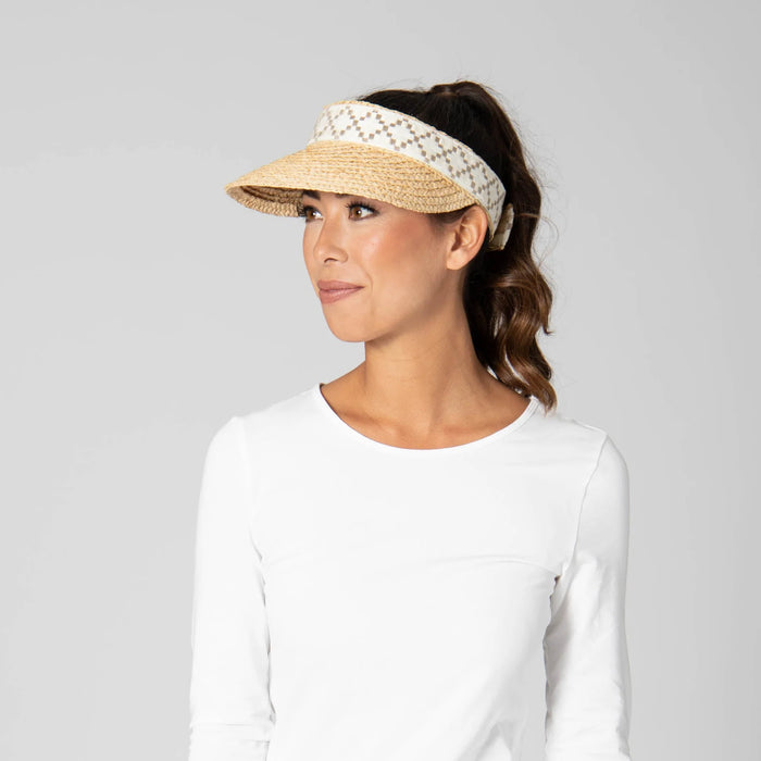 Women's Raffia Braid Visor with Jacquard Band