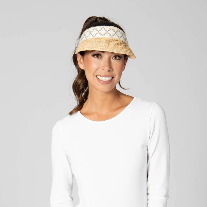 Women's Raffia Braid Visor with Jacquard Band