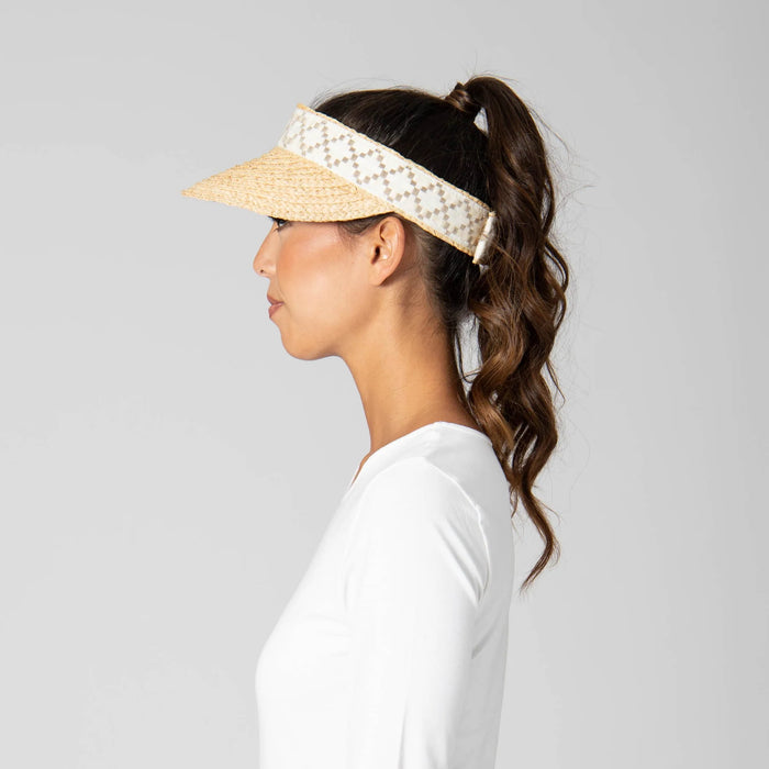 Women's Raffia Braid Visor with Jacquard Band