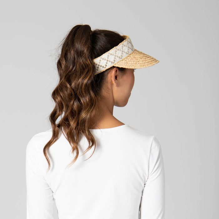 Women's Raffia Braid Visor with Jacquard Band