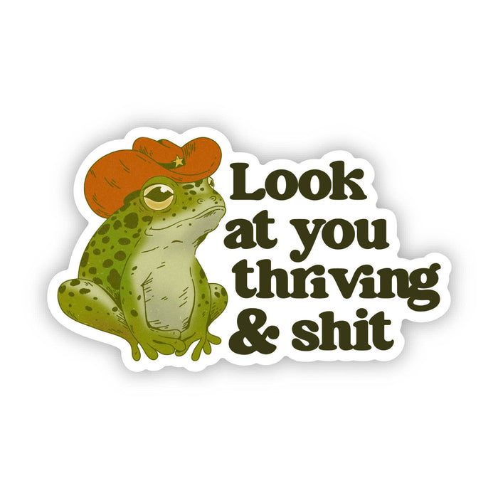 Big Moods Look At You Thriving & Shit Cowboy Frog Sticker