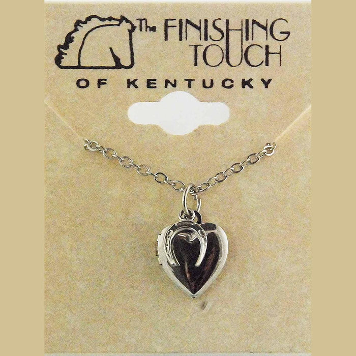 Heart Shaped Locket with Horseshoe Charm Necklace Silver