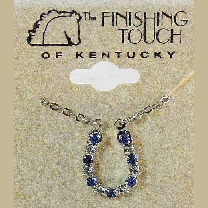 Crystal/Sapphire Rhinestone Horseshoe Necklace Silver