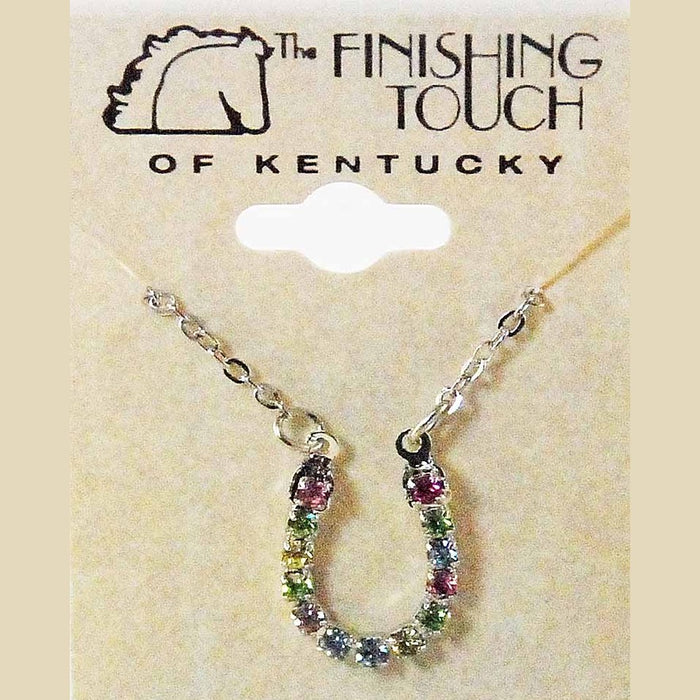 Pastel Rhinestone Horseshoe Necklace Silver