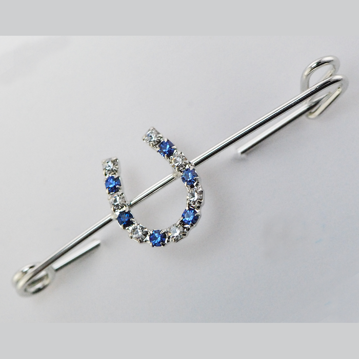 Sapphire/Crystal Rhinestone Horseshoe Stock Pin Silver Medium